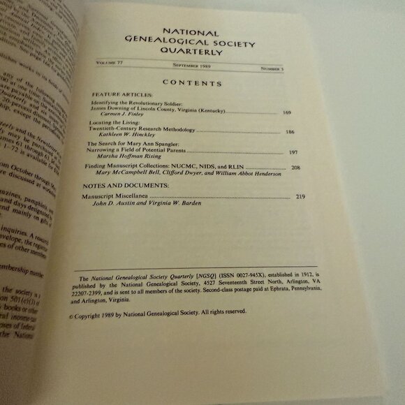 National Genealogical Society Quarterly Volume 76 & 77 Sept 1989 & Dec 1988 - Picture 4 of 4